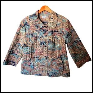 Vintage 90's Analogy Artsy Jacket Blue Textured Paisley Multicolor Abstract...